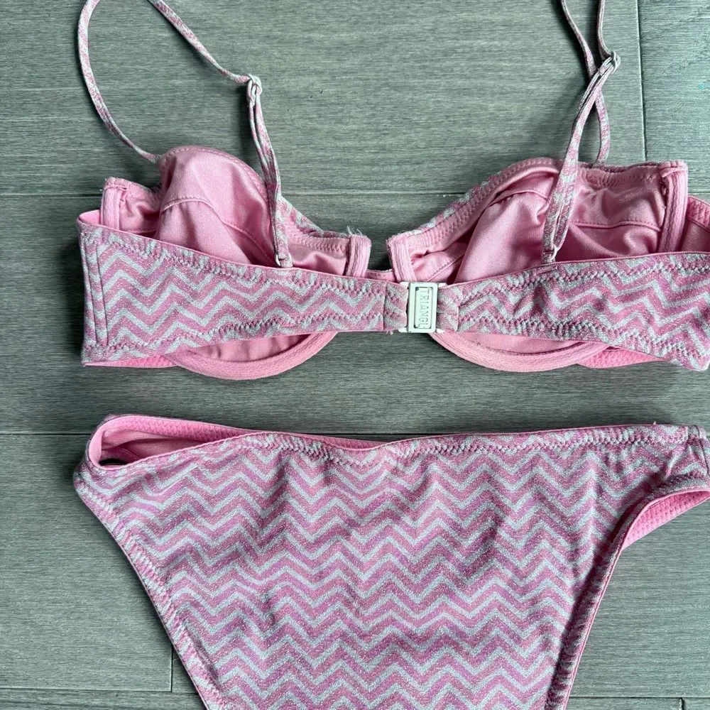 TRIANGL Rhian Mirage Bikini Set Pink Chevron Sparkle | Top S Bottom XS Beach